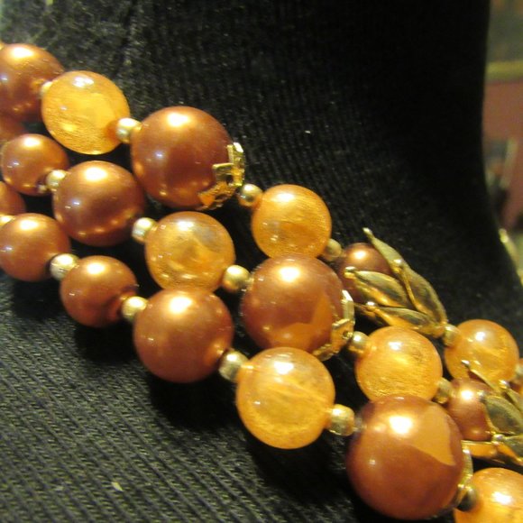 🧡 Gorgeous Vintage Copper-Gold Tulip Beaded Necklace - Picture 4 of 16